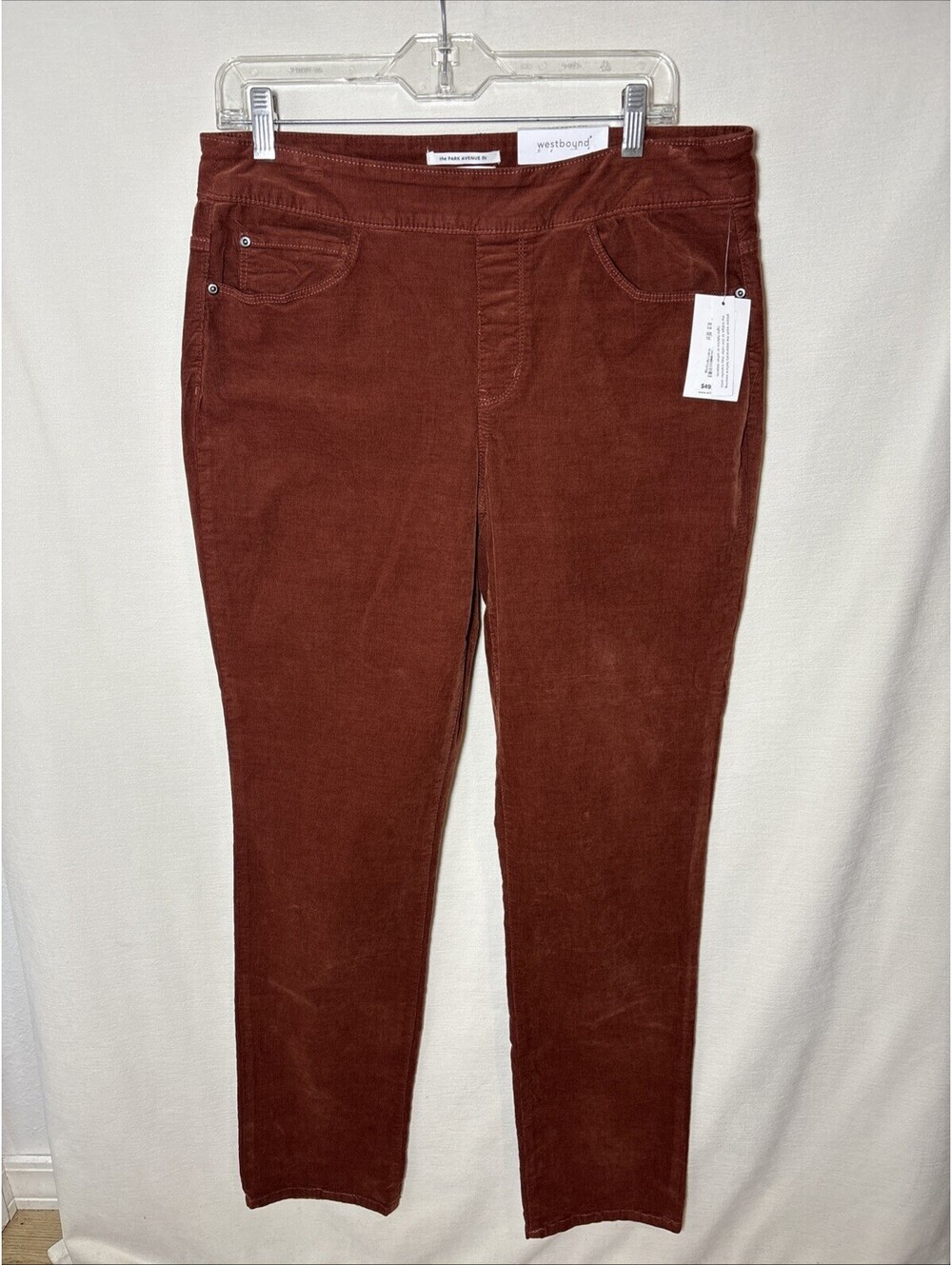 Westbound Pull On Corduroy Pants Size 12 Brown Wide Waistband Stretch MSRP $49.9